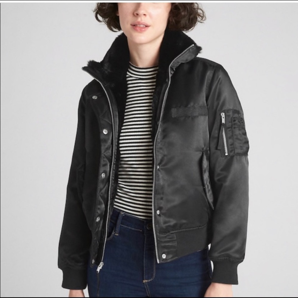 Never Worn black bomber jacket with fur
